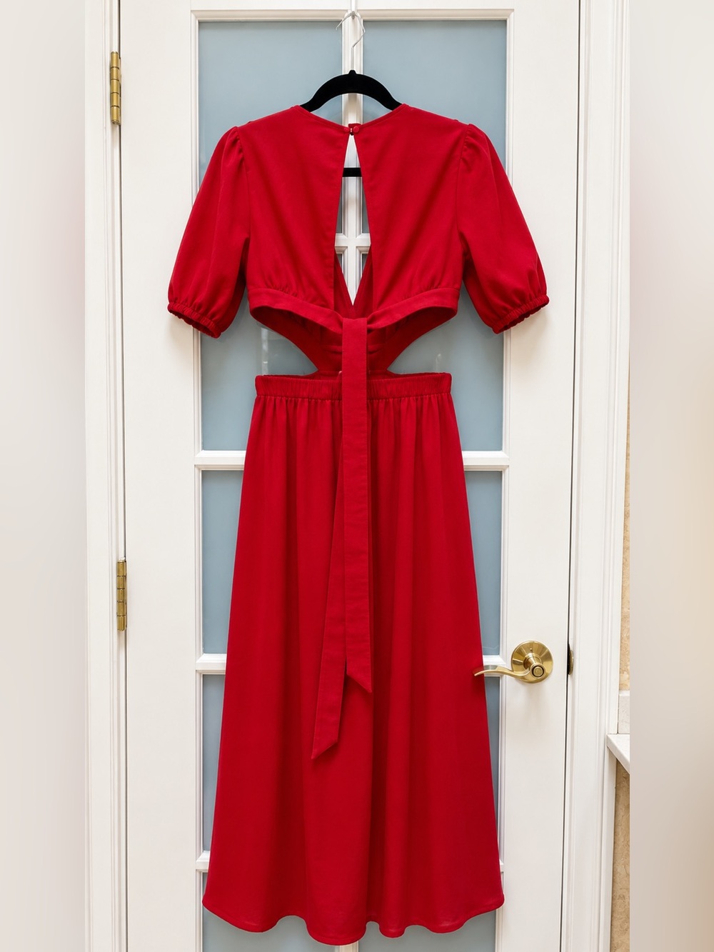 SHEIN Red Cut-Out Midi Dress with Puff Sleeves – Size Medium - Picture 4 of 5